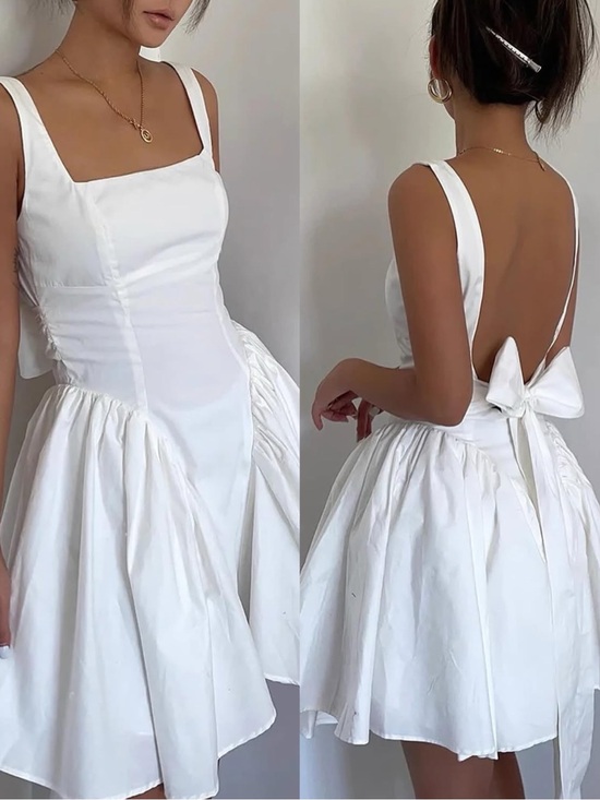 The Vintage Shop Dresses & Skirts - NWT The Vintage Shop White Bow Back Cotton Fit and Flare Mini Dress Sz Med 🧡🍄